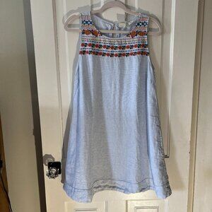 C&C California Dress with pockets %100 linen with embroidered neckline, size L